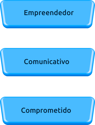 Três box com as mensagens: Empreendedor, comunicativo e comprometido